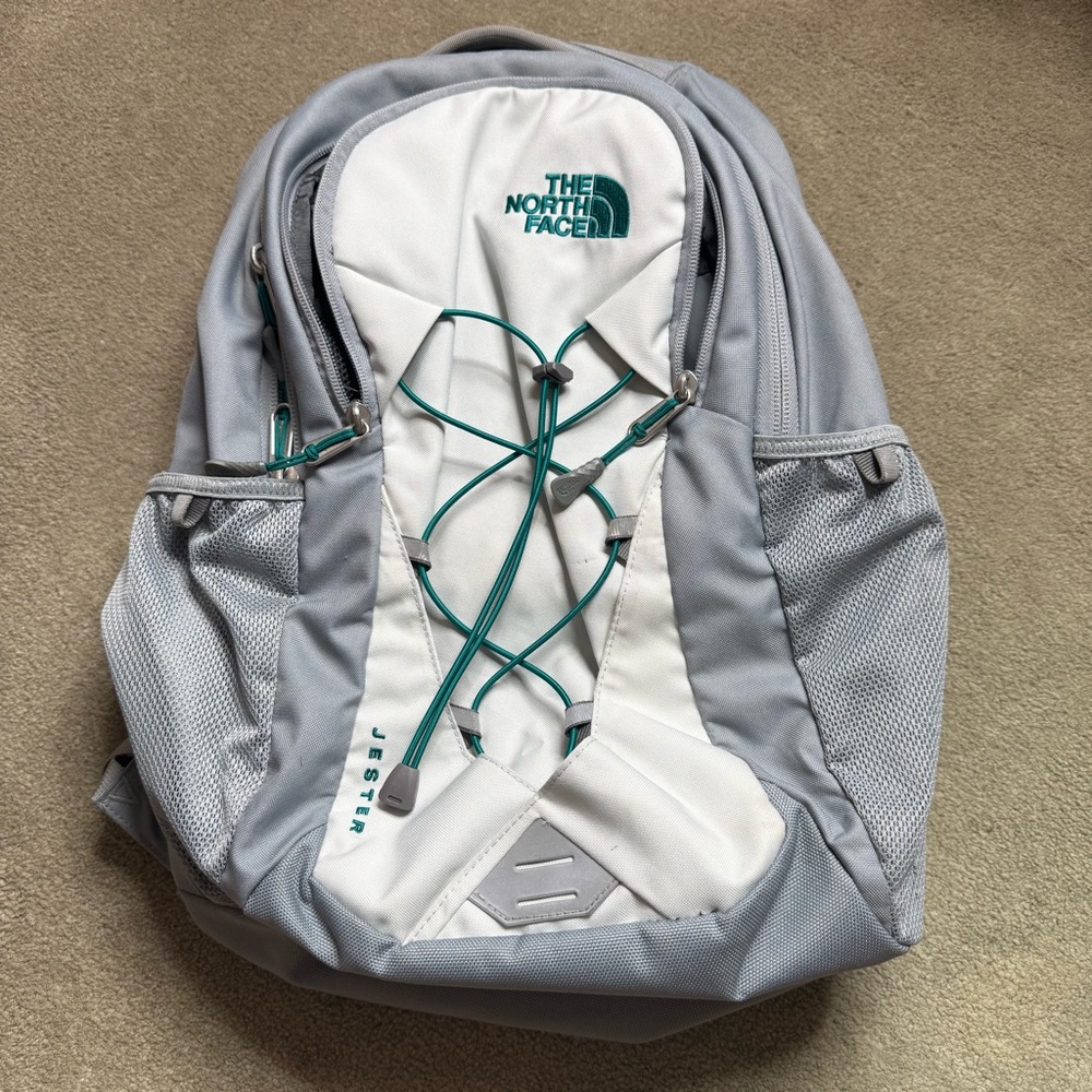 The North Face Gray and White Backpack